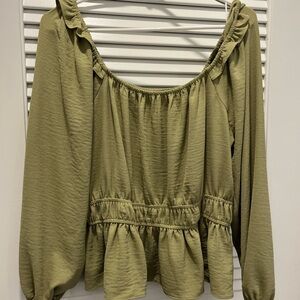 Nine West Olive Green Ruffle Blouse